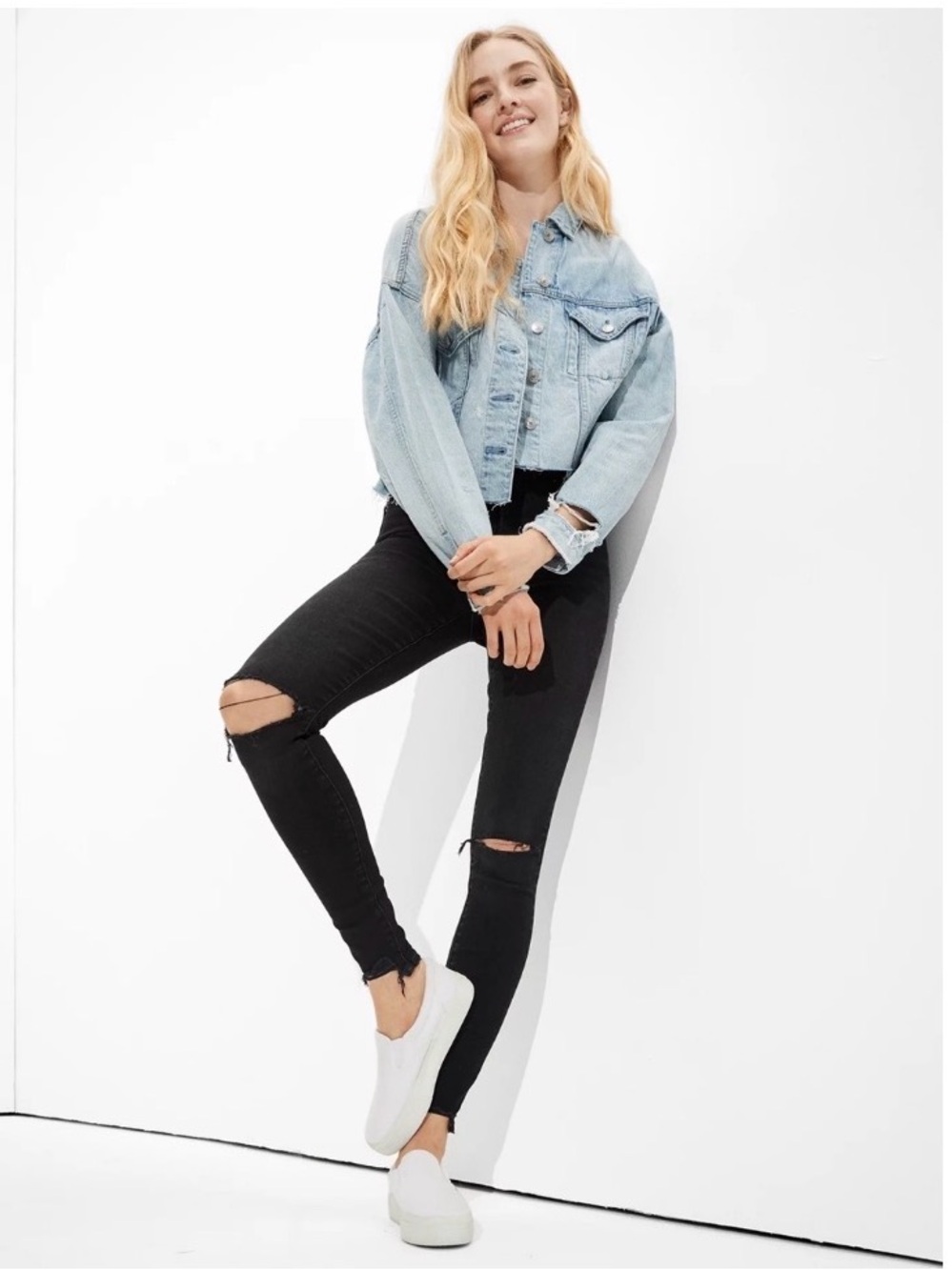 American Eagle Luxe Black Ripped Super Hi Rise Jegging Jeans 000 SHORT